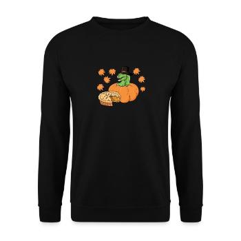 Pilgrim Trex Dinosaurier Kürbiskuchen Thanksgiving - Unisex Pullover - Schwarz - Vorne - Alina (178cm) & Michal (187cm)
