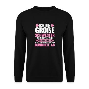 Familienmotiv Schwester - Unisex Pullover - Schwarz - Vorne - Alina (178cm) & Michal (187cm)
