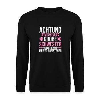 Familienmotiv Schwester - Unisex Pullover - Schwarz - Vorne - Alina (178cm) & Michal (187cm)