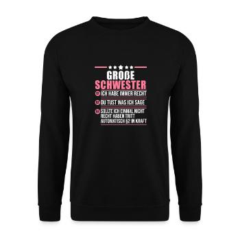 Familienmotiv Schwester - Unisex Pullover - Schwarz - Vorne - Alina (178cm) & Michal (187cm)
