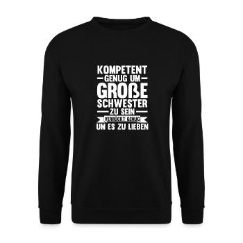 Familienmotiv Schwester - Unisex Pullover - Schwarz - Vorne - Alina (178cm) & Michal (187cm)