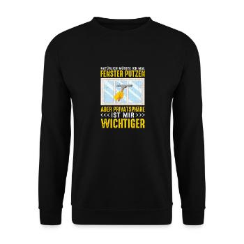 Fenster putzen Privatsphäre Haushalt - Unisex Pullover - Schwarz - Vorne - Alina (178cm) & Michal (187cm)
