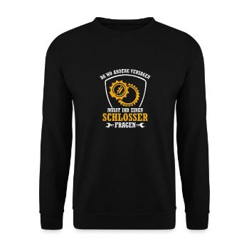 Schlosser Schlosserei Geschenkidee - Unisex Pullover - Schwarz - Vorne - Alina (178cm) & Michal (187cm)