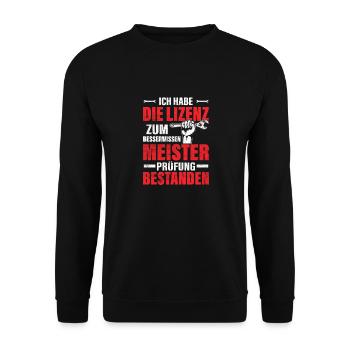 Meisterprüfung bestanden Besserwissen - Unisex Pullover - Schwarz - Vorne - Alina (178cm) & Michal (187cm)