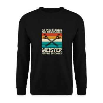 Besserwisser Meisterprüfung Geschenkidee - Unisex Pullover - Schwarz - Vorne - Alina (178cm) & Michal (187cm)