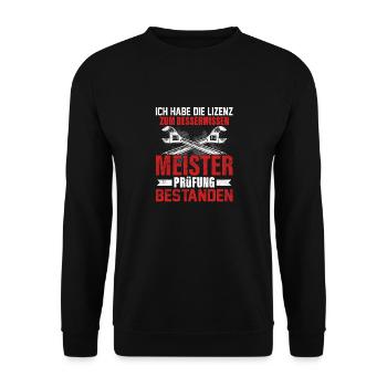 Meisterprüfung bestanden Geschenk - Unisex Pullover - Schwarz - Vorne - Alina (178cm) & Michal (187cm)