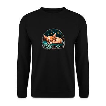 Chihuahua | Schlaf Nacht Pyjama Sonntag Niedlich - Unisex Pullover - Schwarz - Vorne - Alina (178cm) & Michal (187cm)