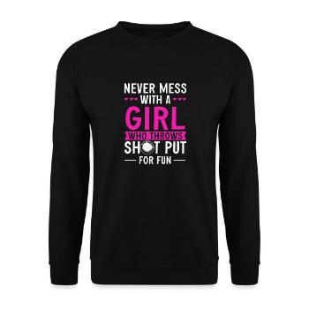 Kugelstoßen Werfen Leichtathletik - Unisex Pullover - Schwarz - Vorne - Alina (178cm) & Michal (187cm)