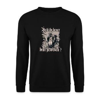 Traditionelles Krampus T-Shirt für Weihnachten - Unisex Pullover - Schwarz - Vorne - Alina (178cm) & Michal (187cm)