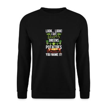 Regardez, j’ai des haricots, des légumes verts, des pommes de terre - Sweat-shirt Unisexe - noir - Devant - Alina (178cm) & Michal (187cm)