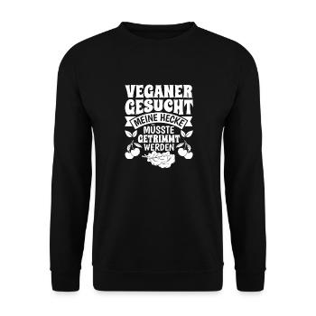 Veganer gesucht Anti Veganer lustig - Unisex Pullover - Schwarz - Vorne - Alina (178cm) & Michal (187cm)