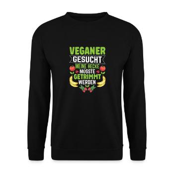 Veganer gesucht lustig Anti Vegan - Unisex Pullover - Schwarz - Vorne - Alina (178cm) & Michal (187cm)