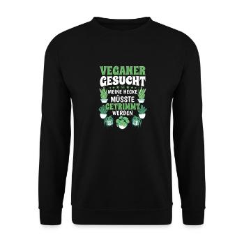Veganer gesucht Hecke Getrimmt - Unisex Pullover - Schwarz - Vorne - Alina (178cm) & Michal (187cm)