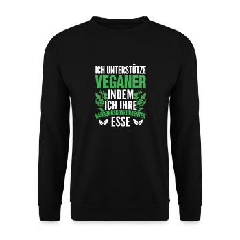 Veganer Vegetarier Essen Fleisch - Unisex Pullover - Schwarz - Vorne - Alina (178cm) & Michal (187cm)