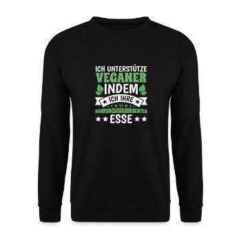Veganer Anti Veganer lustige Geschenkidee - Unisex Pullover - Schwarz - Vorne - Alina (178cm) & Michal (187cm)