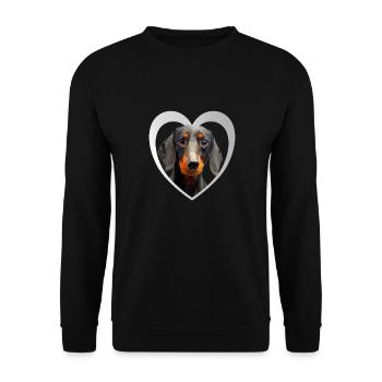 Hundeliebhaber - Hunde Herz - Dackel - Unisex Pullover - Schwarz - Vorne - Alina (178cm) & Michal (187cm)