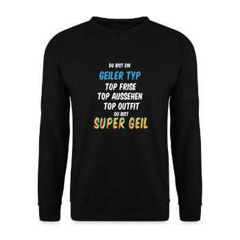 Super Geiler Typ - Unisex Pullover - Schwarz - Vorne - Alina (178cm) & Michal (187cm)