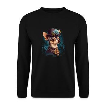 Chihuahua - Englische Dame Frauen Kleid Hund - Unisex Pullover - Schwarz - Vorne - Alina (178cm) & Michal (187cm)