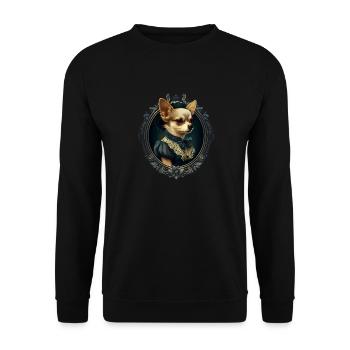 Chihuahua - Englische Dame Frauen Kleid Hund - Unisex Pullover - Schwarz - Vorne - Alina (178cm) & Michal (187cm)