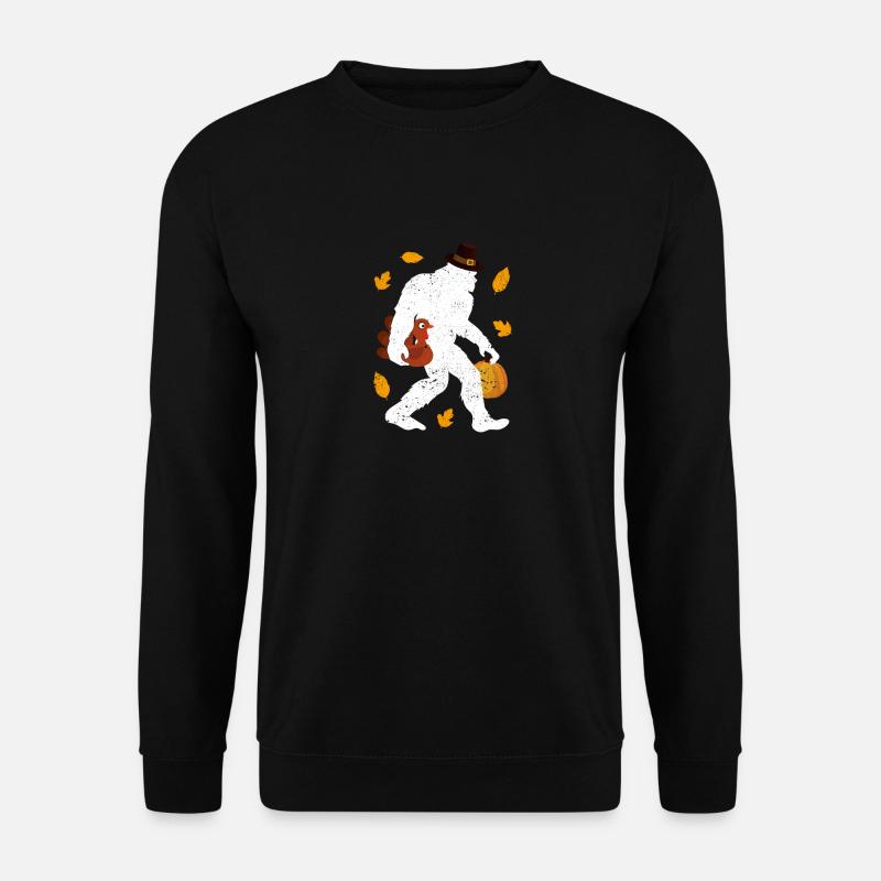 Bigfoot Pilgrim Truthahn Kürbis Thanksgiving Day - Unisex Pullover - Schwarz