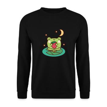Frog with Strawberry on Lily Pad - Unisex Sweatshirt - black - Front - Alina (178cm) & Michal (187cm)