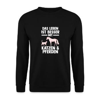 Katzen Pferdeliebhaber Katzenliebhaber Pferde - Unisex Pullover - Schwarz - Vorne - Alina (178cm) & Michal (187cm)