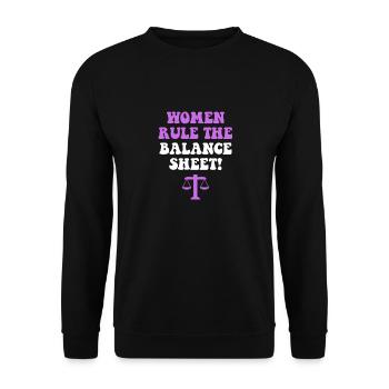 Frauen beherrschen die Bilanz - Unisex Pullover - Schwarz - Vorne - Alina (178cm) & Michal (187cm)