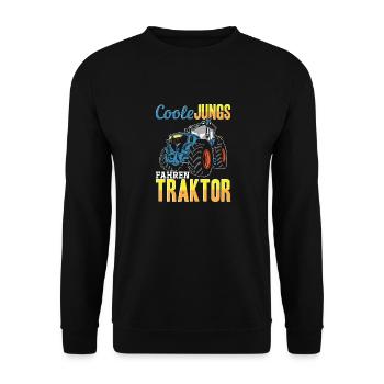 Coole Jungs fahren Traktor für jeden Traktorfan - Unisex Pullover - Schwarz - Vorne - Alina (178cm) & Michal (187cm)