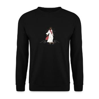 Schwarz Jesus Christus Weihnachtsmann Christlich - Unisex Pullover - Schwarz - Vorne - Alina (178cm) & Michal (187cm)