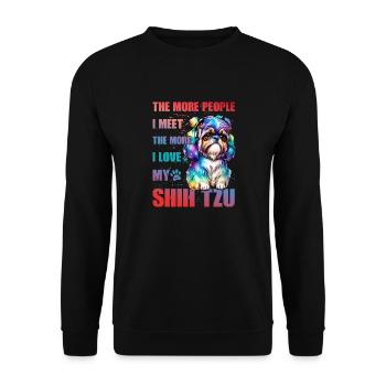 Plus je rencontre de gens, plus j’aime mon Shih Tzu - Sweat-shirt Unisexe - noir - Devant - Alina (178cm) & Michal (187cm)