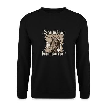 Krampus Shirt Symbol des Weihnachtsgrauens - Unisex Pullover - Schwarz - Vorne - Alina (178cm) & Michal (187cm)