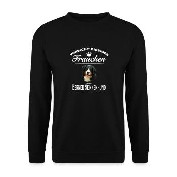 Vorsicht - Bissiges Frauchen - Berner Sennenhund - Unisex Pullover - Schwarz - Vorne - Alina (178cm) & Michal (187cm)