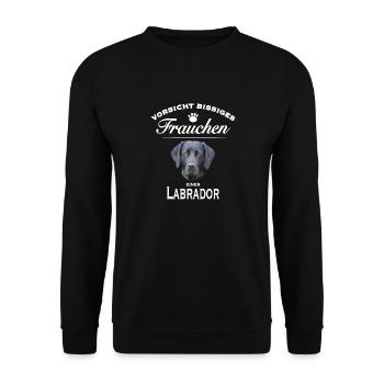Vorsicht - Bissiges Frauchen - Labrador - Unisex Pullover - Schwarz - Vorne - Alina (178cm) & Michal (187cm)
