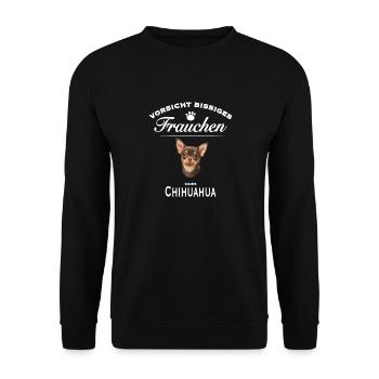 Vorsicht - Bissiges Frauchen - Chihuahua - Unisex Pullover - Schwarz - Vorne - Alina (178cm) & Michal (187cm)