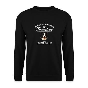 Vorsicht - Bissiges Frauchen - Border Collie - Unisex Pullover - Schwarz - Vorne - Alina (178cm) & Michal (187cm)