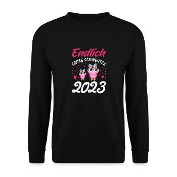 Endlich große Schwester 2023 - Unisex Pullover - Schwarz - Vorne - Alina (178cm) & Michal (187cm)