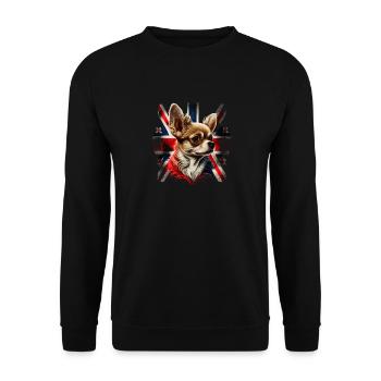 Chihuahua - Großbritannien England Flagge Farben - Unisex Pullover - Schwarz - Vorne - Alina (178cm) & Michal (187cm)
