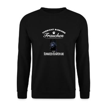 Vorsicht - Bissiges Frauchen Schwarzer Schäferhund - Unisex Pullover - Schwarz - Vorne - Alina (178cm) & Michal (187cm)