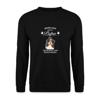 Endlich stolzer Papa - Australian Shepherd - Unisex Pullover - Schwarz - Vorne - Alina (178cm) & Michal (187cm)