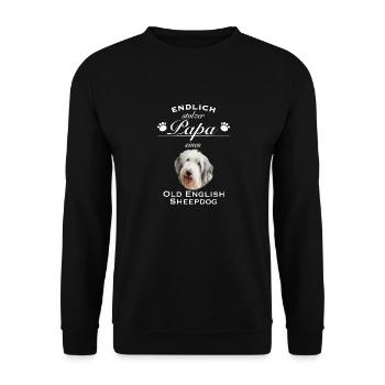 Endlich stolzer Papa - Old English Sheepdog - Unisex Pullover - Schwarz - Vorne - Alina (178cm) & Michal (187cm)