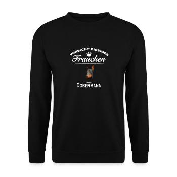 Vorsicht - Bissiges Frauchen - Dobermann - Unisex Pullover - Schwarz - Vorne - Alina (178cm) & Michal (187cm)