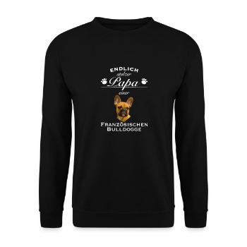 Endlich stolzer Papa - Französische Bulldogge - Unisex Pullover - Schwarz - Vorne - Alina (178cm) & Michal (187cm)