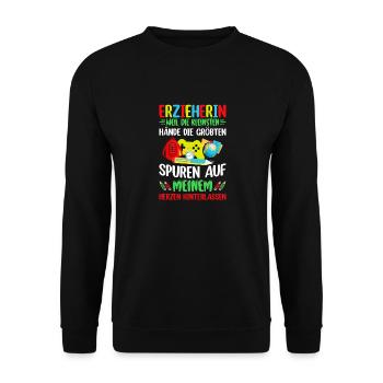 weil die kleinsten Spuren im Herzen hinterlassen - Unisex Pullover - Schwarz - Vorne - Alina (178cm) & Michal (187cm)