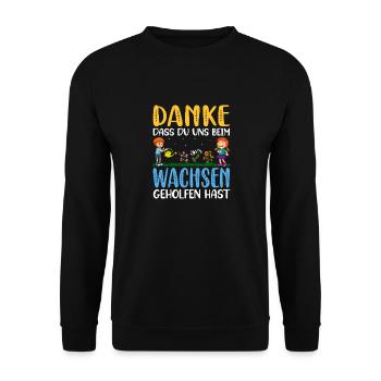 Danke dass du uns beim Wachsen geholfen hast! - Unisex Pullover - Schwarz - Vorne - Alina (178cm) & Michal (187cm)