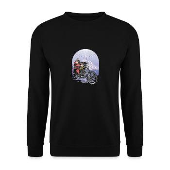 Biker-Weihnachtsmann auf Motorrad Lustige - Unisex Pullover - Schwarz - Vorne - Alina (178cm) & Michal (187cm)