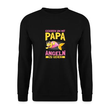 Geboren Papa Angeln Fisch - Unisex Pullover - Schwarz - Vorne - Alina (178cm) & Michal (187cm)