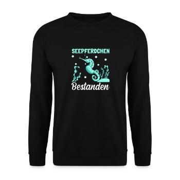 Schwimmen Seepferdchen Schwimmkurs - Unisex Pullover - Schwarz - Vorne - Alina (178cm) & Michal (187cm)