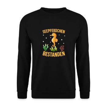 Seepferdchen bestanden - Unisex Pullover - Schwarz - Vorne - Alina (178cm) & Michal (187cm)