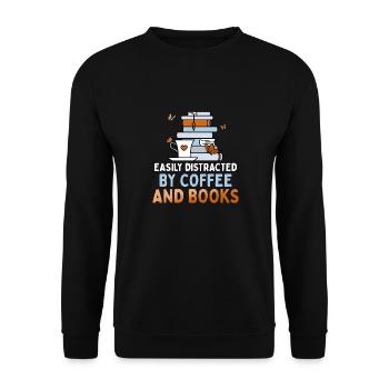 Facilement distrait par le café et les livres - Sweat-shirt Unisexe - noir - Devant - Alina (178cm) & Michal (187cm)