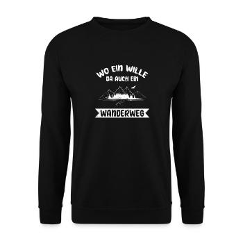 Wo ein Wille, da auch ein Wanderweg -Wandern - Unisex Pullover - Schwarz - Vorne - Alina (178cm) & Michal (187cm)
